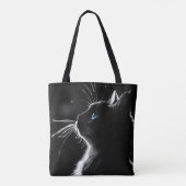Schwarze Katze-Protrait mit blauem Auge Tasche (Rückseite)