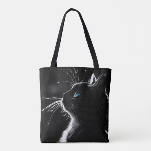 Schwarze Katze-Protrait mit blauem Auge Tasche (Rückseite)