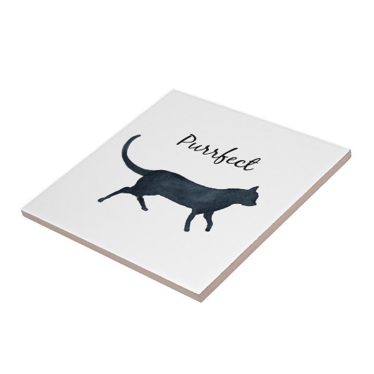Schwarze Katze "purrfect " Fliese (Seite)