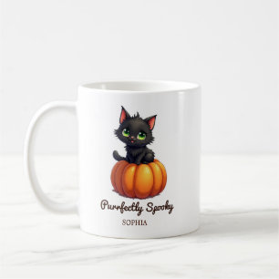 Schwarze Katze Purrfectly Spooky Personalisiert Kaffeetasse