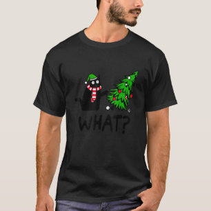 Schwarze Katze Pushing Weihnachtsbaum über Katze W T-Shirt