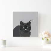 Schwarze Katze Quadratische Wanduhr (Zuhause)
