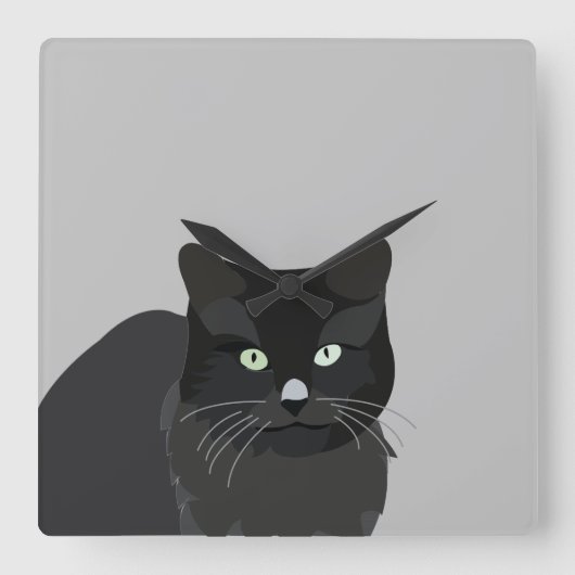Schwarze Katze Quadratische Wanduhr (Vorderseite)