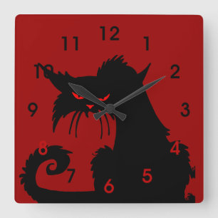 Schwarze Katze Quadratische Wanduhr