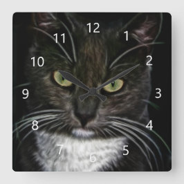 Schwarze Katze Quadratische Wanduhr