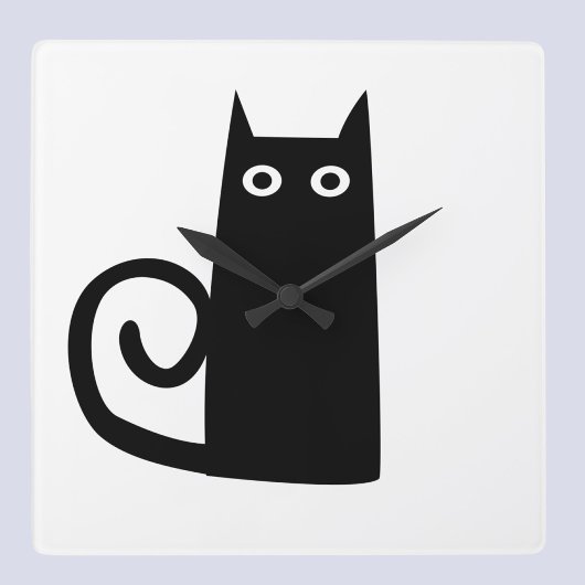 Schwarze Katze Quadratische Wanduhr