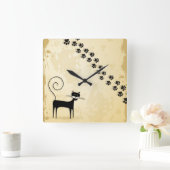 Schwarze Katze Quadratische Wanduhr (Zuhause)