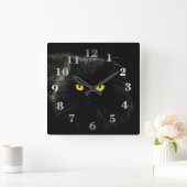 Schwarze Katze Quadratische Wanduhr (Zuhause)