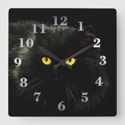 Schwarze Katze Quadratische Wanduhr (Vorderseite)