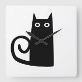 Schwarze Katze Quadratische Wanduhr (Vorderseite)