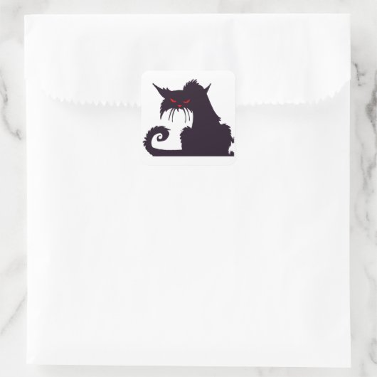 Schwarze Katze Quadratischer Aufkleber (Tasche)