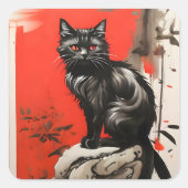 Schwarze Katze Quadratischer Aufkleber (Vorderseite)