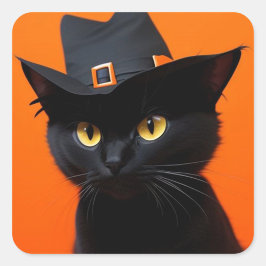 Schwarze Katze Quadratischer Aufkleber