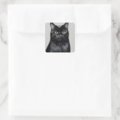 Schwarze Katze Quadratischer Aufkleber (Tasche)
