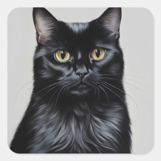 Schwarze Katze Quadratischer Aufkleber (Vorderseite)