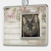 Schwarze Katze Rahmen-Ornament Silber (Links)
