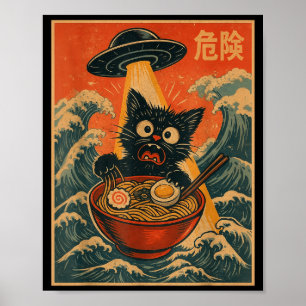 Schwarze Katze Ramen Alien Ufo Lustig Japanisch Ka Poster