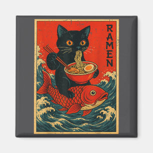 Schwarze Katze Ramen Japanische Grafik-Shirts für  Magnet