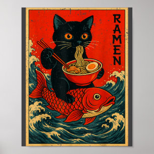 Schwarze Katze Ramen japanische Grafik-Shirts für  Poster
