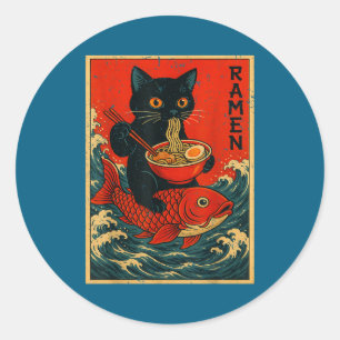 Schwarze Katze Ramen Japanische Grafik-Shirts für  Runder Aufkleber