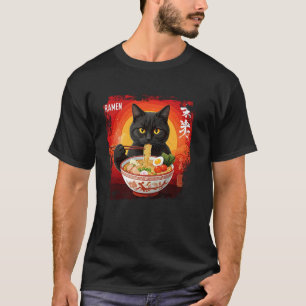 Schwarze Katze Ramen-Liebhaber Lustige japanische T-Shirt
