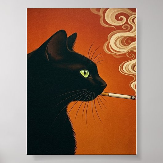 Schwarze Katze raucht eine Zigarette Vintage Poster (Vorne)