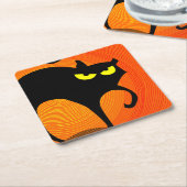 Schwarze Katze Rechteckiger Pappuntersetzer (angewinkelt)