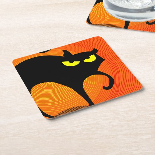 Schwarze Katze Rechteckiger Pappuntersetzer (angewinkelt)