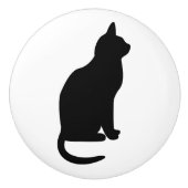Schwarze Katze rechts sitzend Keramikknauf (Vorderseite)