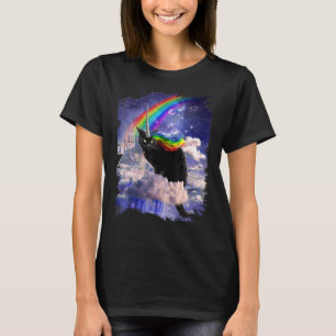 Schwarze Katze Regenbogen Einhorn Caticorn In Wolk T-Shirt