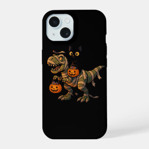 Schwarze Katze reitet auf Mumien-T-Rex – Süßer Hal iPhone 15 Hülle