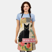 Schwarze Katze Retro-Collage Schürze (Getragen)