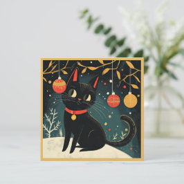 Schwarze Katze Retro Fun Flat Holiday Card Feiertagskarte