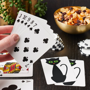 Schwarze Katze Retro Grünäugige Halloween-Silhouet Spielkarten