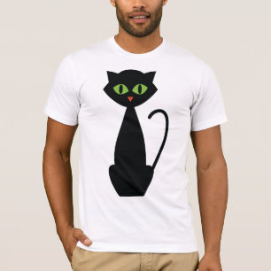 Schwarze Katze Retro Grüne Augen Halloween Silhoue T-Shirt