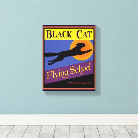 Schwarze Katze Retro Halloween Wrapped Canvas Leinwanddruck (Insitu (Holzboden))