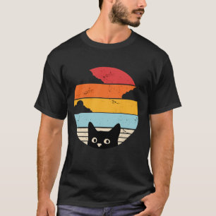 Schwarze Katze Retro-Sonnenuntergang  T-Shirt