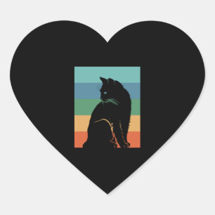 Schwarze Katze Retro Vintage Herz-Aufkleber