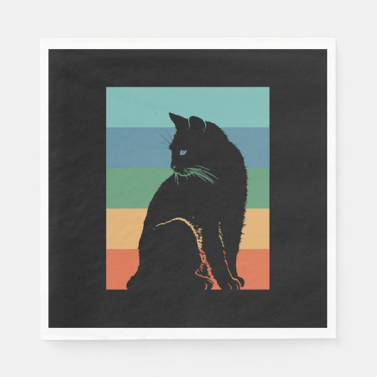 Schwarze Katze Retro Vintage Serviette (Vorderseite)