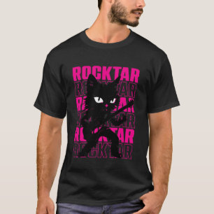 Schwarze Katze Rockstar - Lustiger Katzen-Gitarris T-Shirt