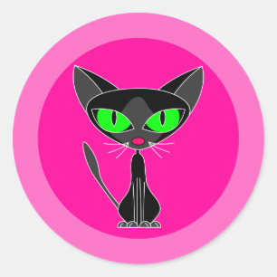 Schwarze Katze, rosa Aufkleber