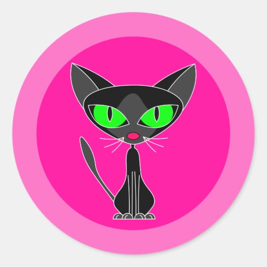 Schwarze Katze, rosa Aufkleber (Vorderseite)