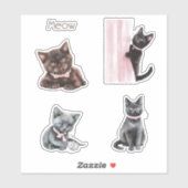 Schwarze Katze Rosa Schleife Aufkleber (Blatt)