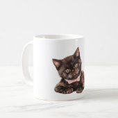 Schwarze Katze rosa Schleife Kaffeetasse (Vorderseite Links)