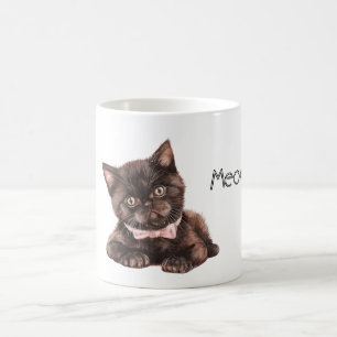 Schwarze Katze rosa Schleife Kaffeetasse