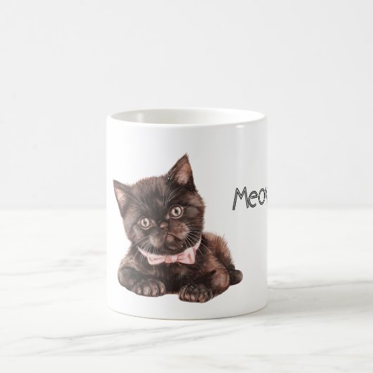 Schwarze Katze rosa Schleife Kaffeetasse (Mittel)