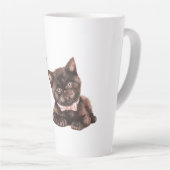Schwarze Katze rosa Schleife Milchtasse (Rechte Ecke)