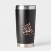 Schwarze Katze rosa Schleife Thermobecher (Vorderseite)
