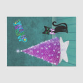 Schwarze Katze Rosa Silberbaum Farbenfrohe Weihnac Seidenpapier (Vorderseite)