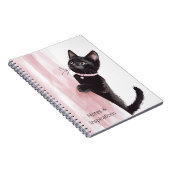 Schwarze Katze rosa Vorhang Notizblock (Rechte Seite)